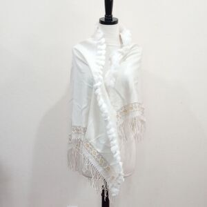Erdos Ivory Fringed Cashmere Shawl - New!